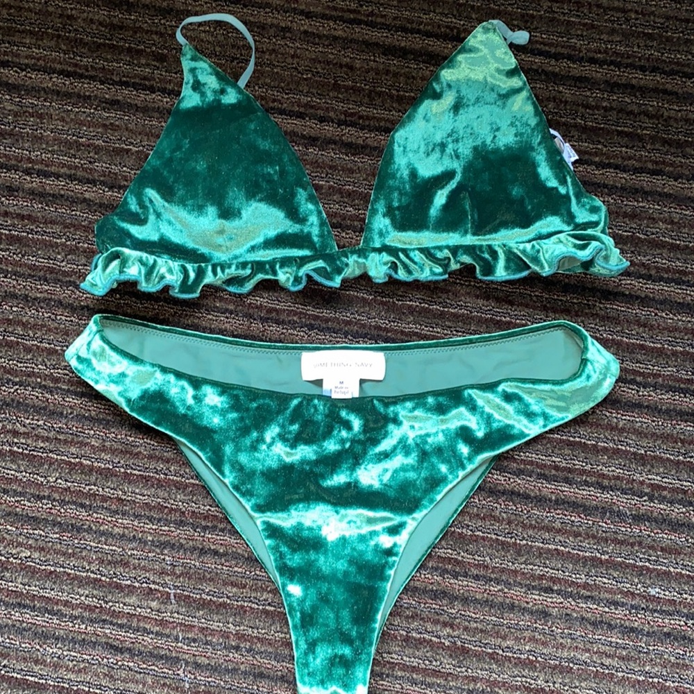 something navy green velour bathingsuit